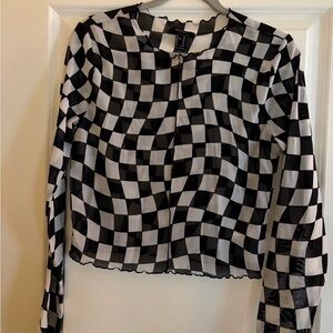 Sheer Black and White Checkered Women's Top